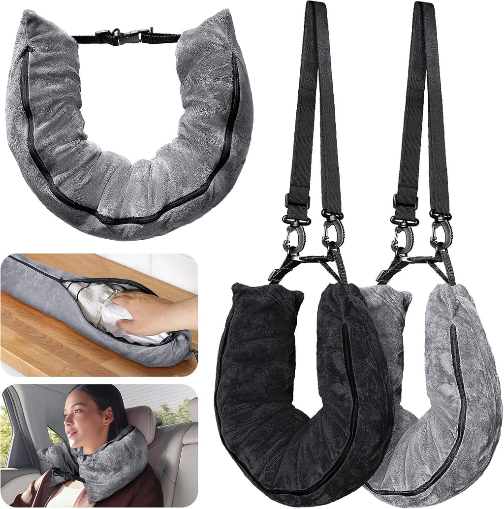 2Pack Stuffable Travel Pillow for Extra Luggage, Velvet Travel Neck Pillow with Adjustable Neck Size, Fits About 6 T-Shirts Travel…