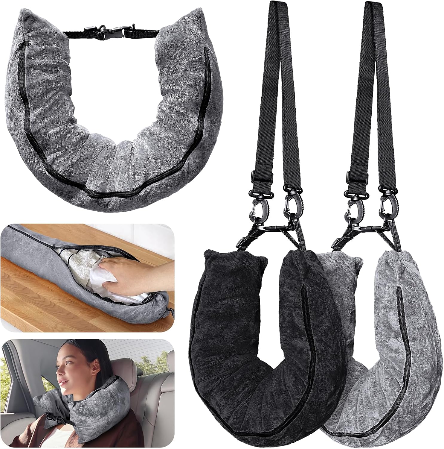 2Pack Stuffable Travel Pillow for Extra Luggage, Velvet Travel Neck Pillow with Adjustable Neck Size, Fits About 6 T-Shirts Travel…