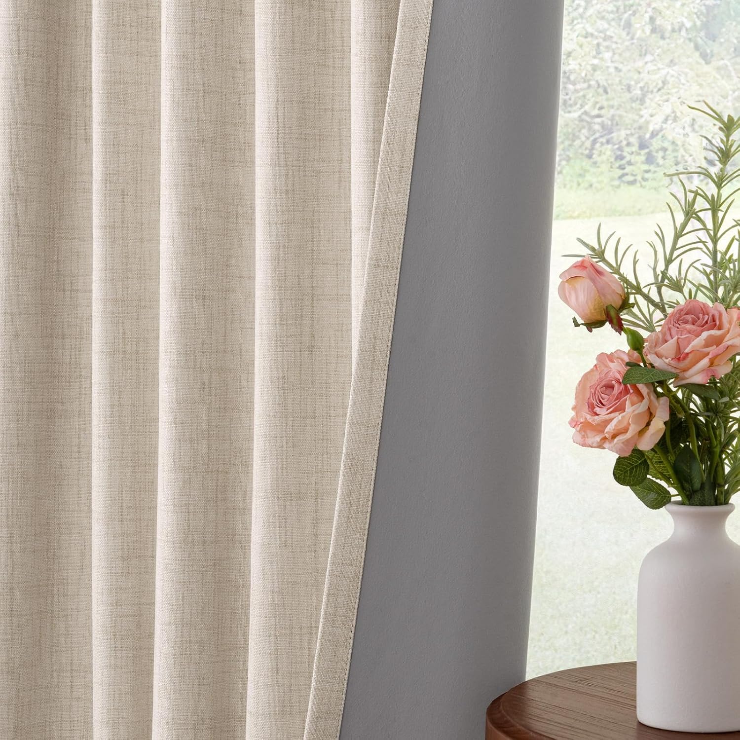 INOVADAY 100% Blackout Curtains for Bedroom, Black Out Curtains 108 Inch Long, Clip Rings Linen Blackout Drapes, Thermal Insulated Room…