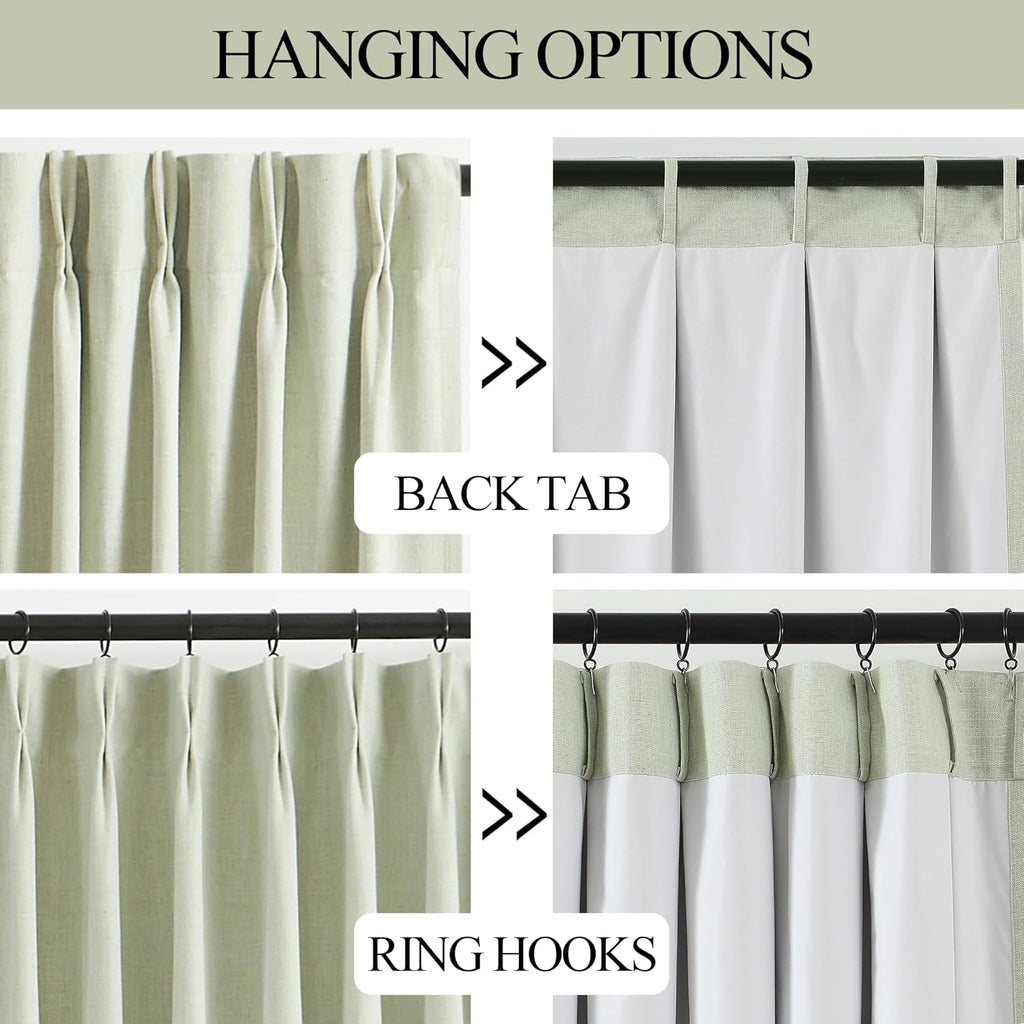 VisionHome Vision Home Soft Green Pinch Pleated Full Blackout Curtains Linen Blended Room Darkening Curtain Panels 90 inch for Living Room…