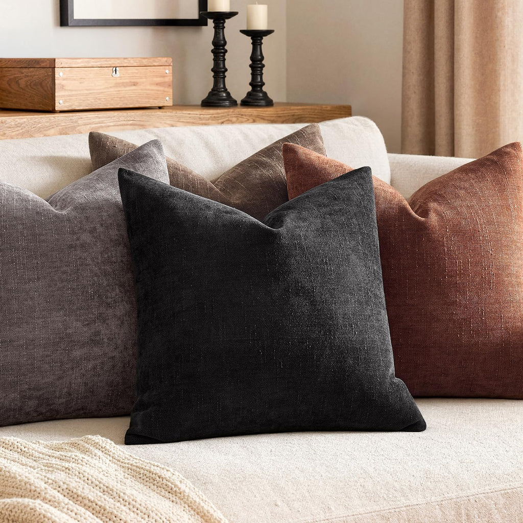 MIULEE Pack of 2 Decorative Throw Pillow Covers Soft Chenille Throw Pillows Solid Textured Euro Cushion Covers for Couch Sofa Bedroom…