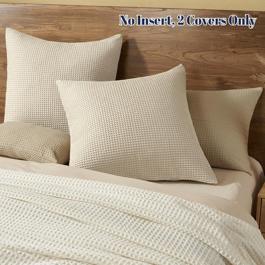 Phf 100% Cotton Waffle Throw Pillow Covers 24"X24", No Filling, 2 Pack Elegant Home Decorative Square Throw Pillow Covers for Bed Couch Sof…