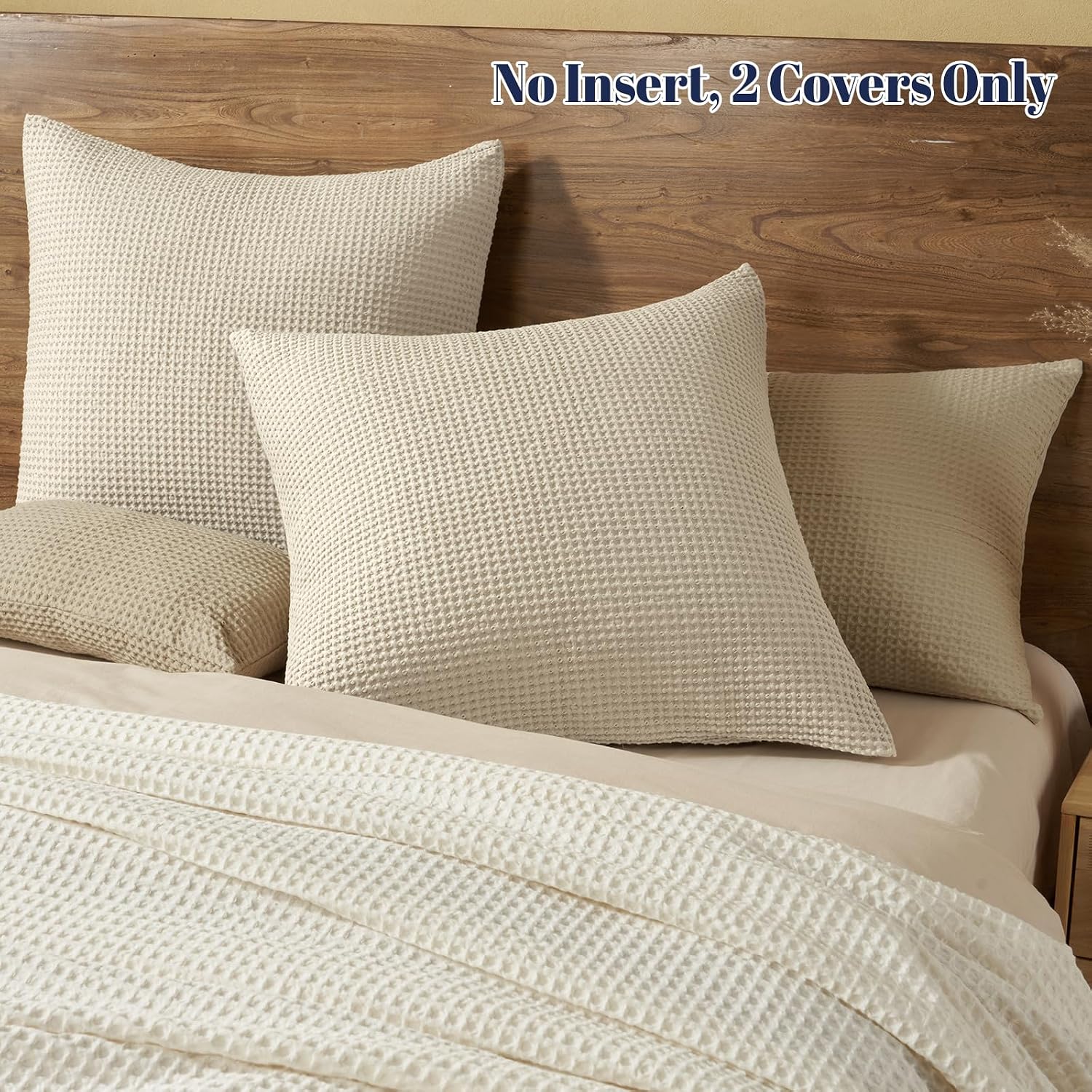 Phf 100% Cotton Waffle Weave Throw Pillow Cover, 22" x 22", No Filling, 2 Pack Elegant Home Decorative Square Throw Pillow Covers for Bed C…