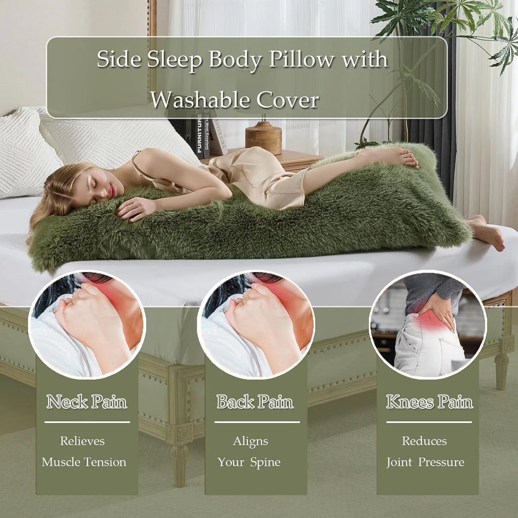 HKMR 20x54 inch Luxury Fluffy Body Pillow Cover(No Filling), Shaggy Furry Body Pillowcase with Zipper, Soft Decorative Plush Full Long…