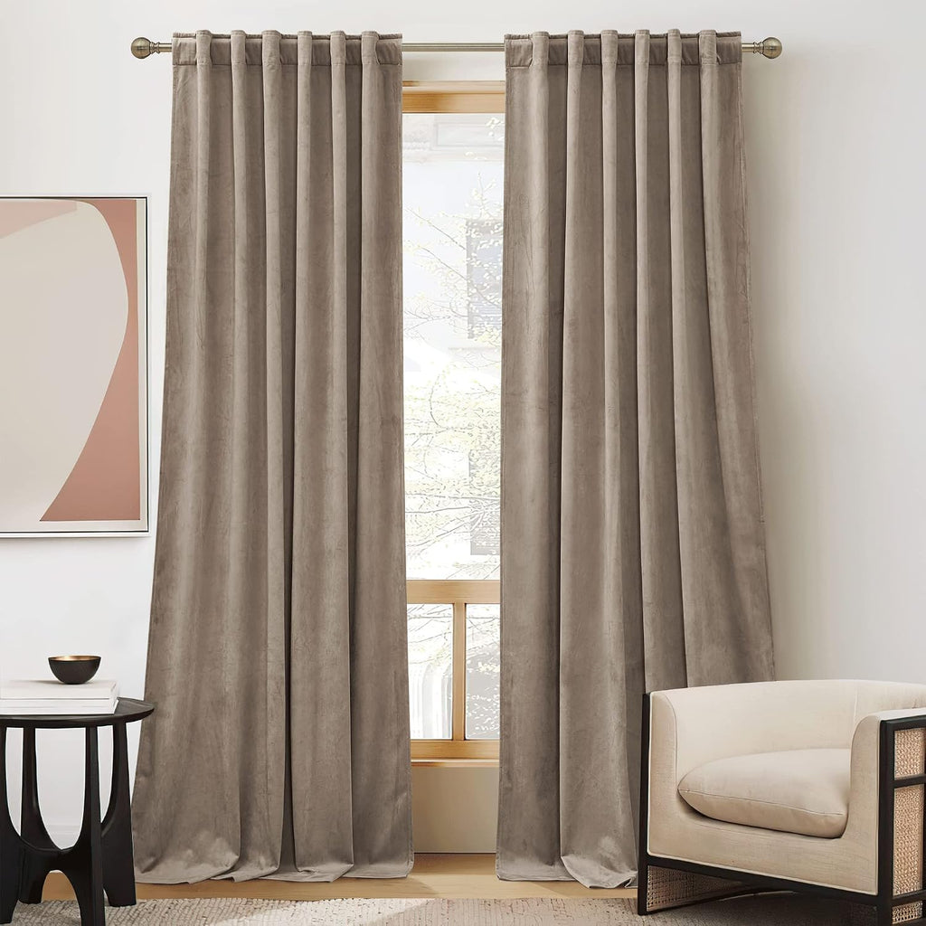 Rybhome RYB HOME Taupe Velvet Curtains for Bedroom Living Room, Thermal Insulated Privacy UV Heat Blocking Luxurious Soft Rod Pocket Back T…