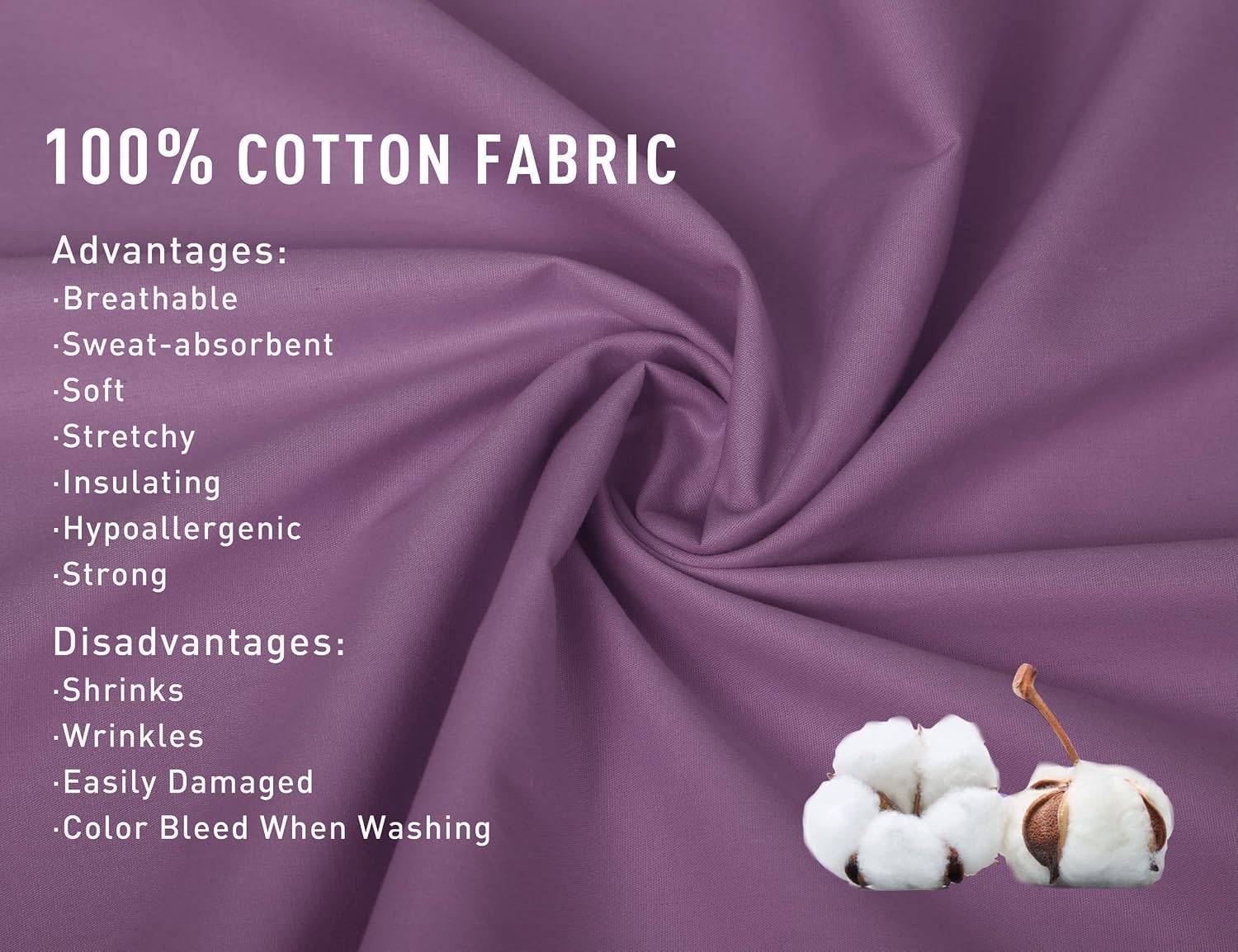 Sunflower Body Pillowcase 100% Cotton Long Pillow Cover/Case Envelope Closure 1 Pack, 20×54 inches Dark Purple, Soft and Breathable