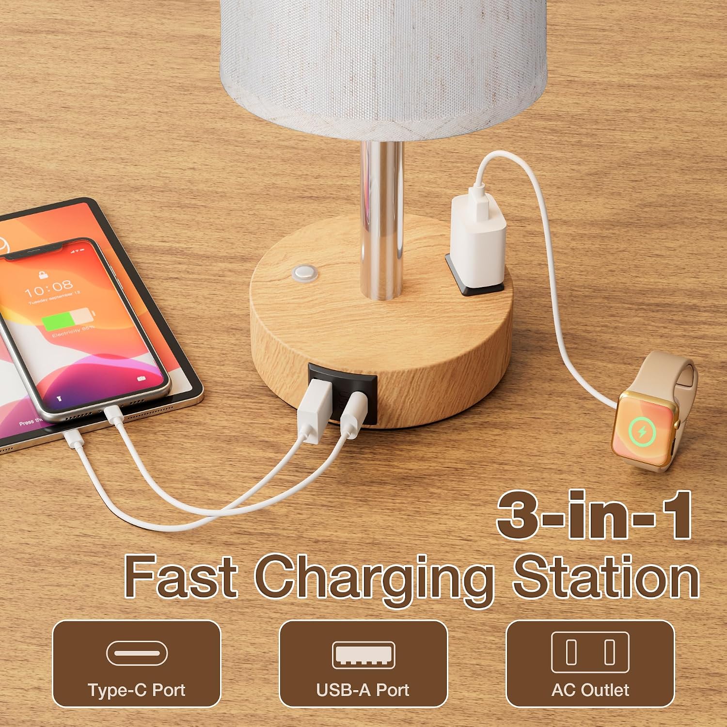 Aooshine Touch Bedside Table Lamp with Memory - Stepless Dimmable Lamp for Bedroom, Small Nightstand Lamp with Dual USB Charging Ports and…
