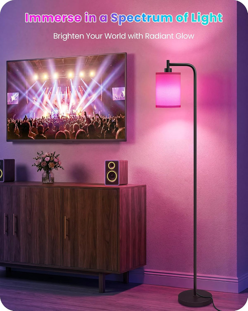 RGB Floor Lamp for Living Room with Remote and Foot Switch, Modern Standing, Dimmable Corner Lamp,10W Bulb 3 Color Temperatures, for…