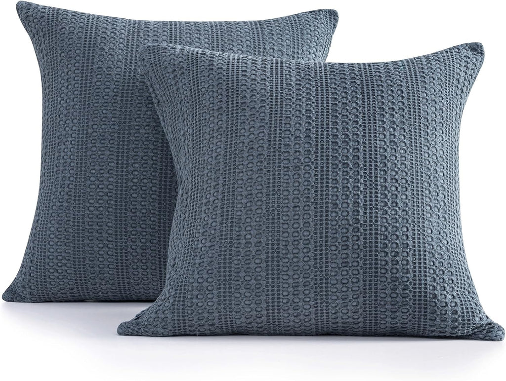 Cocoploceus 18x18 Throw Pillow Covers Set of 2 Boho Decorative Pillow Shams Stone Washed Cotton Pillowcase Waffle Square for Couch Sofa Cha…