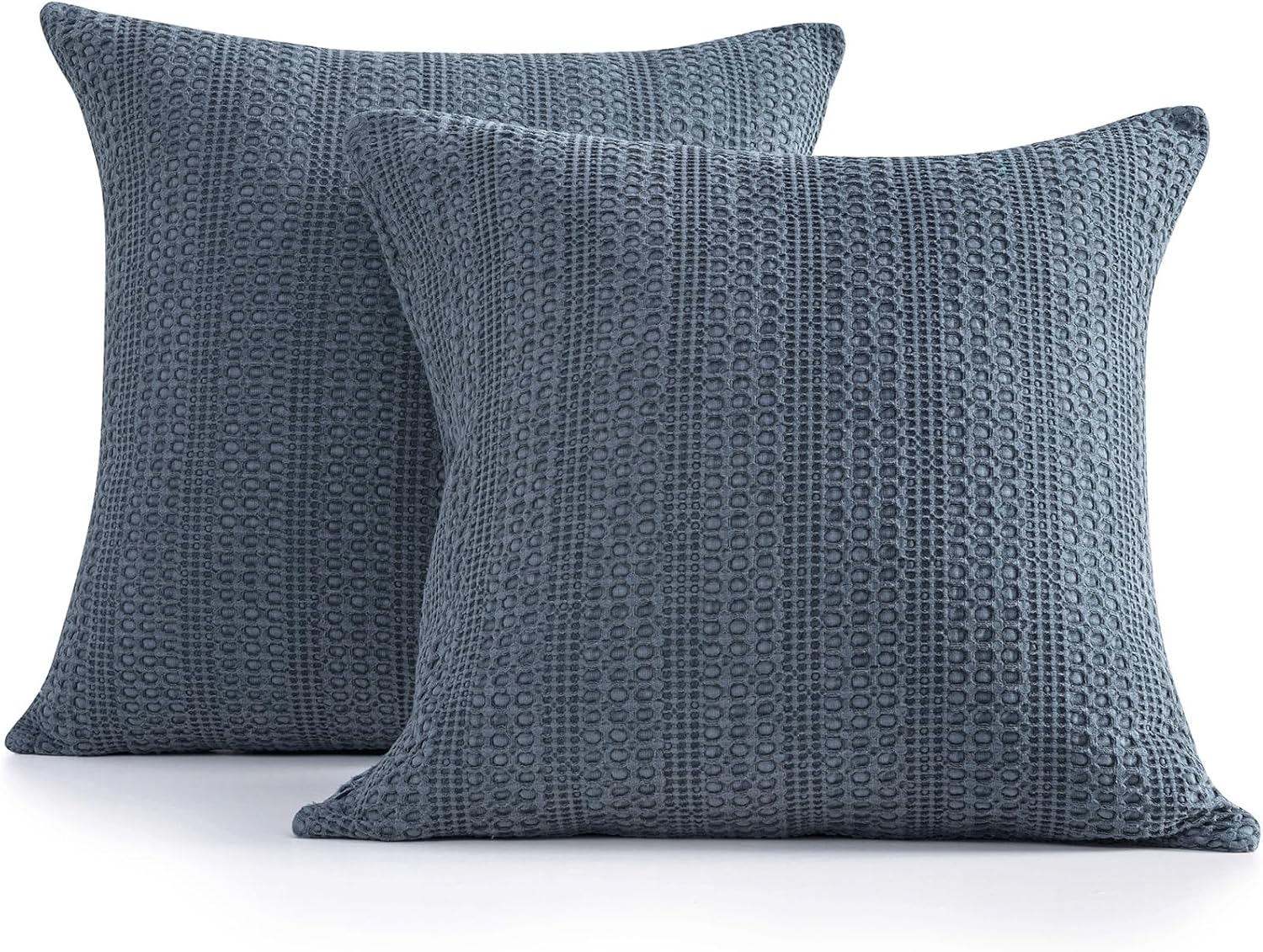 Cocoploceus 18x18 Throw Pillow Covers Set of 2 Boho Decorative Pillow Shams Stone Washed Cotton Pillowcase Waffle Square for Couch Sofa Cha…