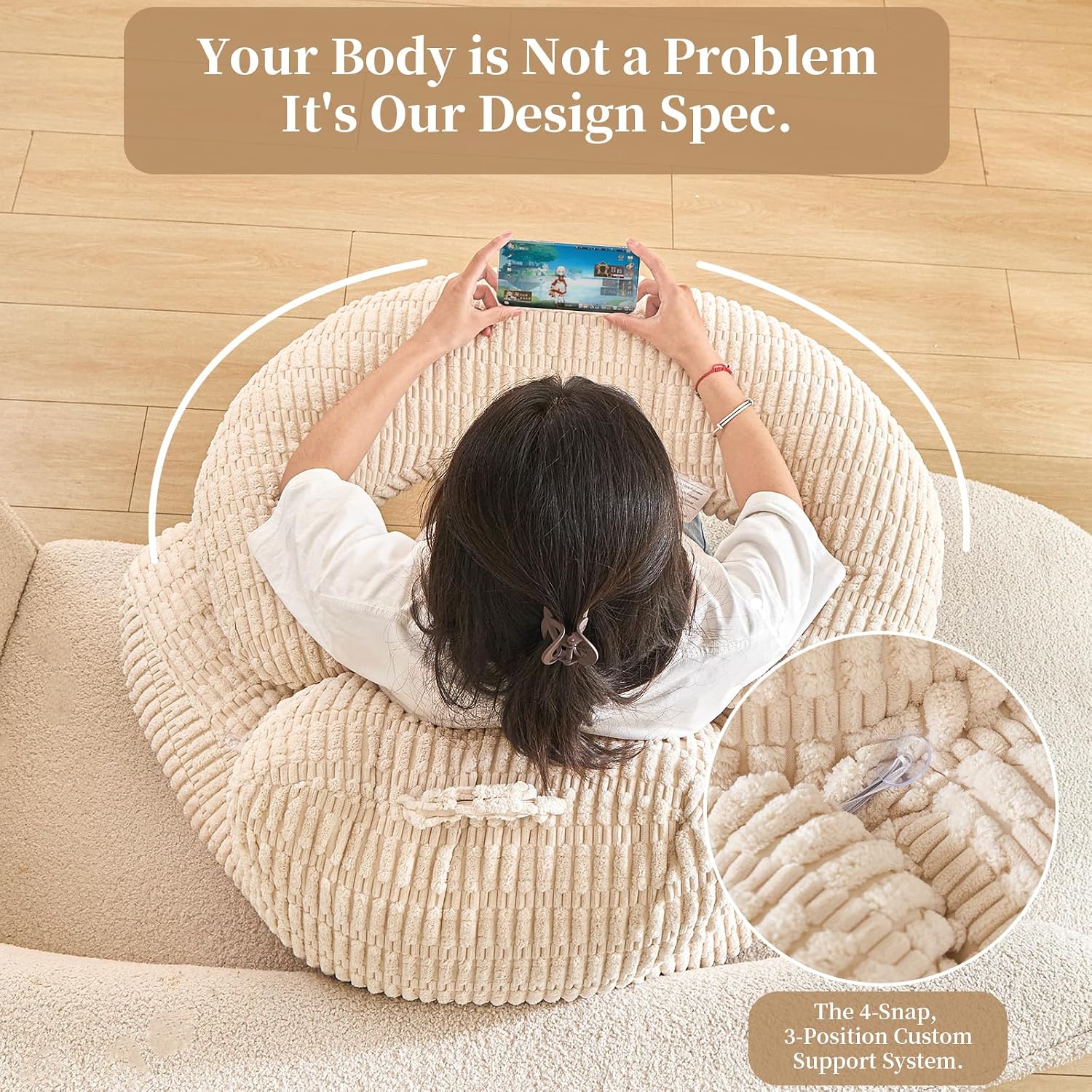 Pajeo 19" Corduroy Reading Pillow for Bed, Durable Striped Backrest Cushion with Lumbar Support & Arms, Firm Support Ergonomic Lounger for Ba…