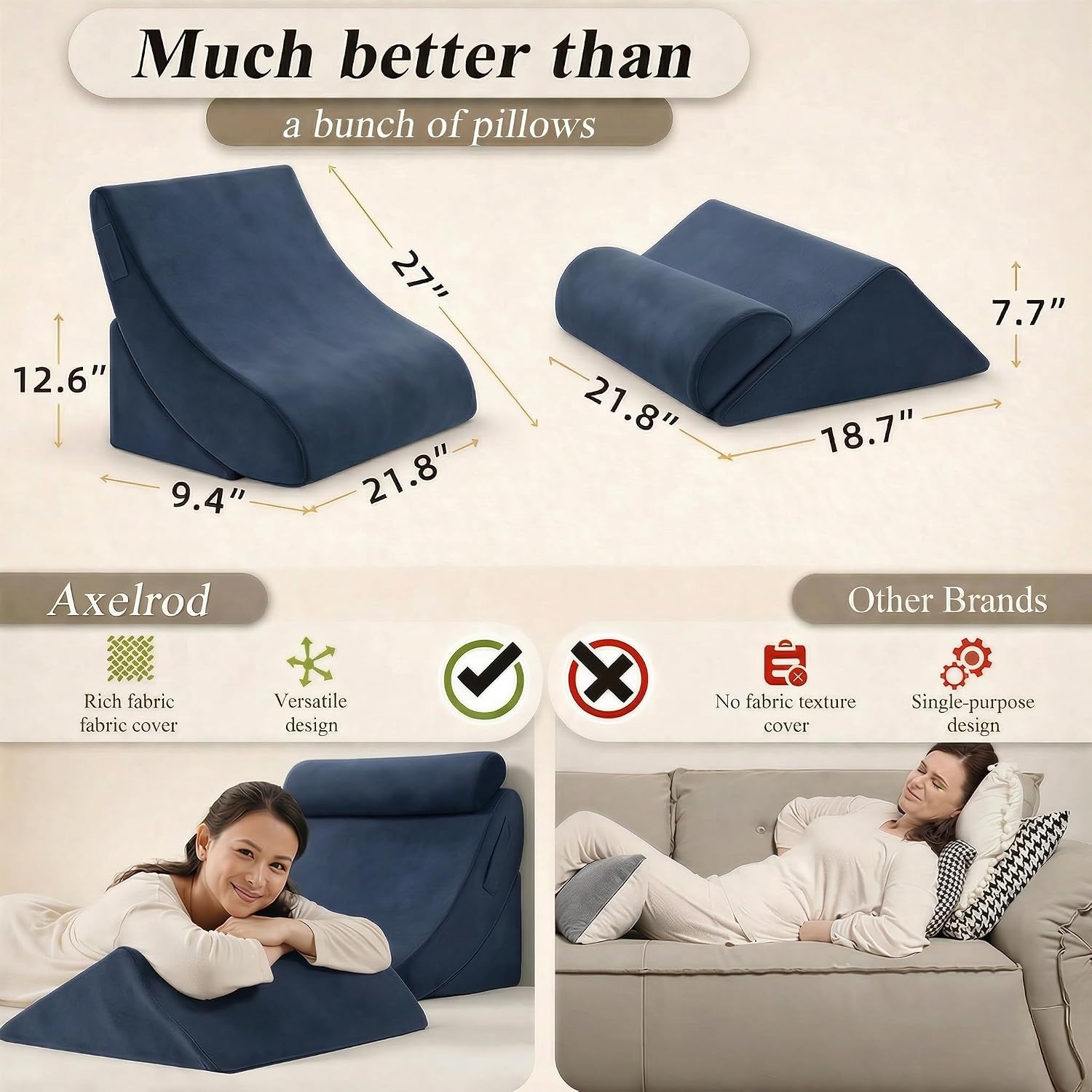 Axelrod 4PCS Orthopedic Bed Wedge Pillow Set, Post Surgery Foam for Back, Neck and Leg Comfortable & Adjustable Pillows- Anti Snoring, Hear…
