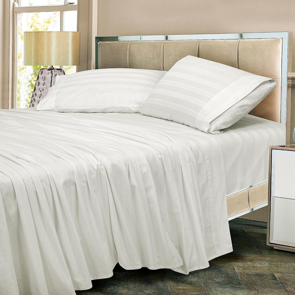 Royalelinens ROYALE LINENS 300 Thread Count 100% Long Staple Combed Cotton Striped Sheet Set - 4 Piece Full Bed Sheets - 1 Fitted, 1 Flat,…