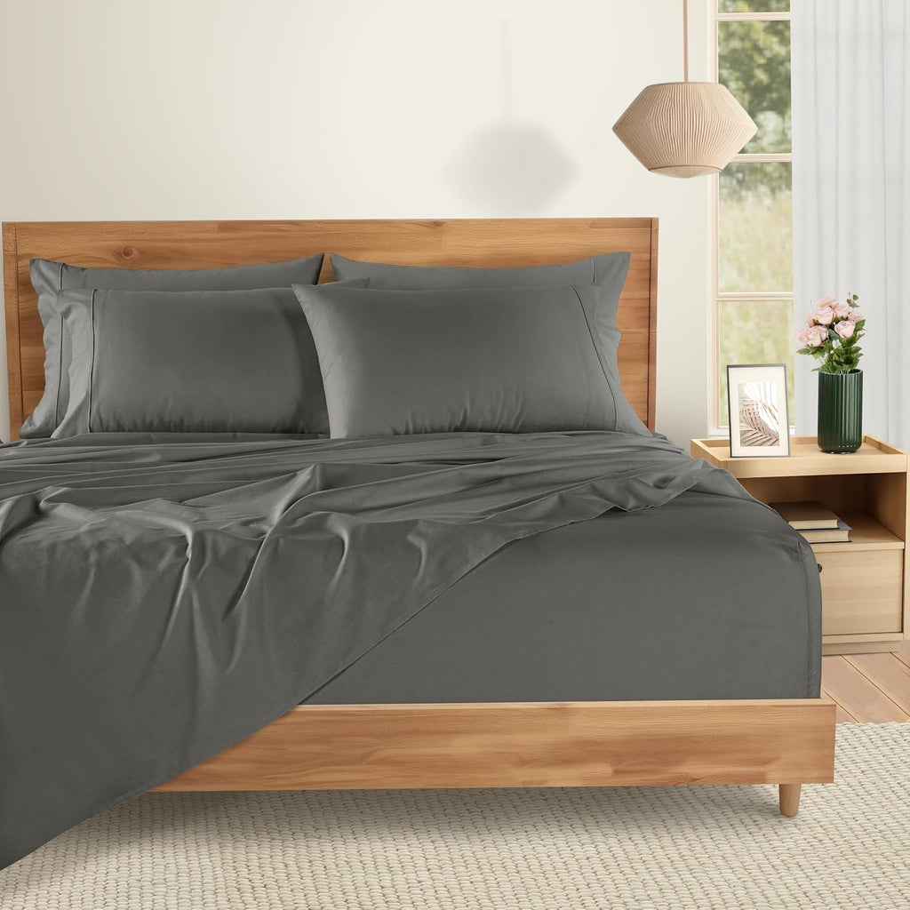 Casa Platino 100% Cotton Sheets California King Size Set - 6 Pieces (1 Flat, 1 Fitted, 4 Pillowcases) - Soft, Breathable & Cooling…