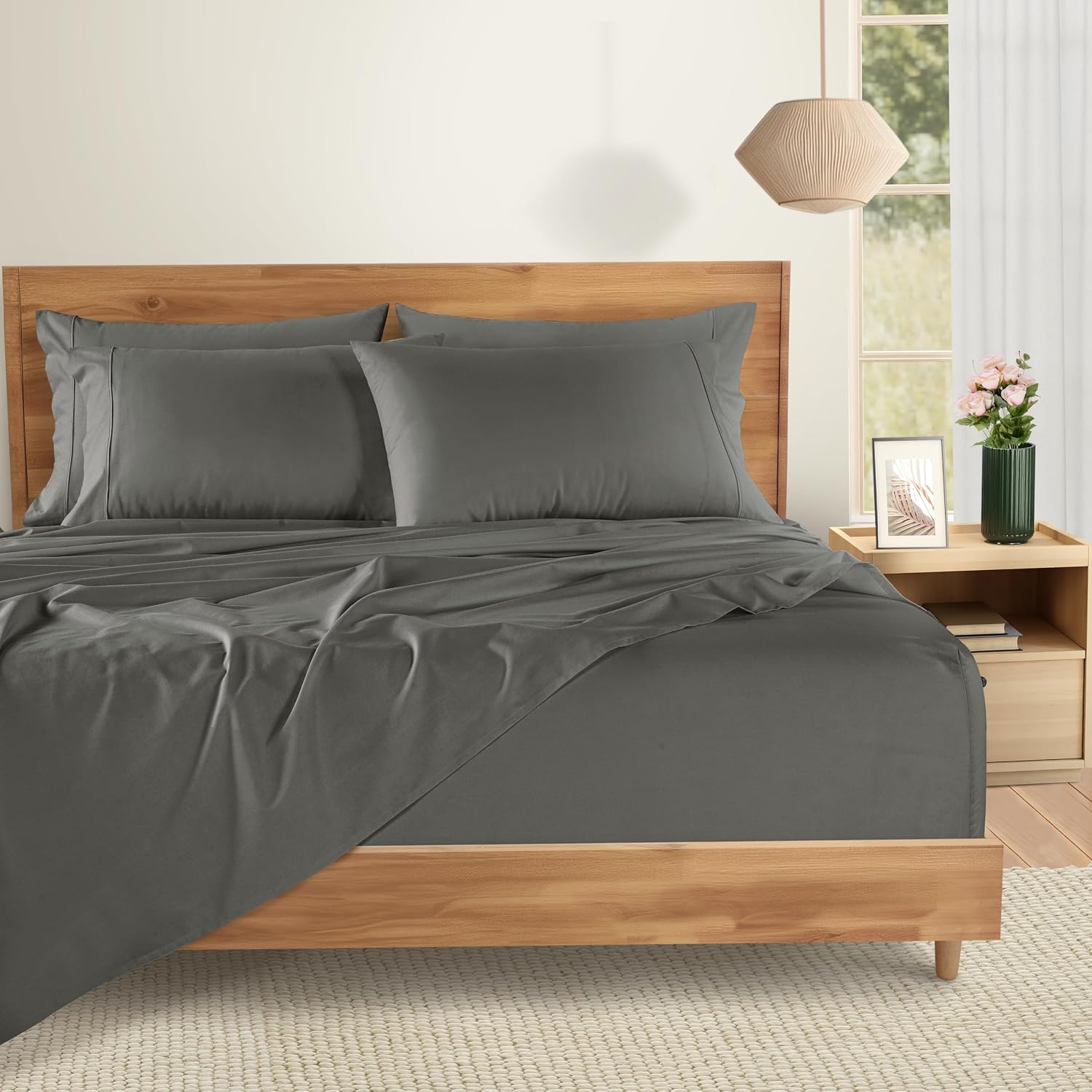 Casa Platino 100% Cotton Sheets California King Size Set - 6 Pieces (1 Flat, 1 Fitted, 4 Pillowcases) - Soft, Breathable & Cooling…