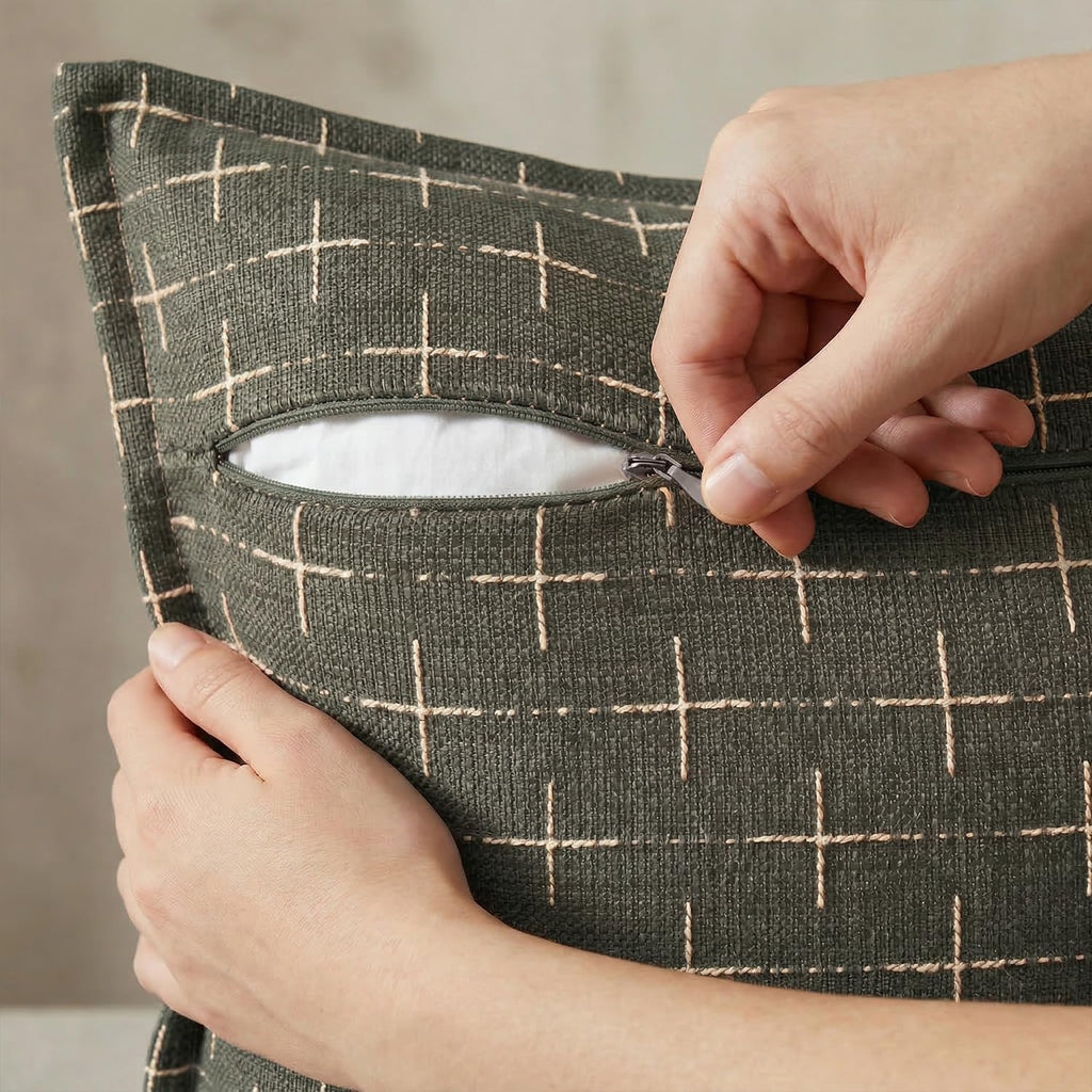 AVOINcolorlife AVOIN colorlife Pack of 2 Decorative Throw Pillow Covers 20x12 Inch, Flange Edges Woven Textured Cushion Case Home Decor for…
