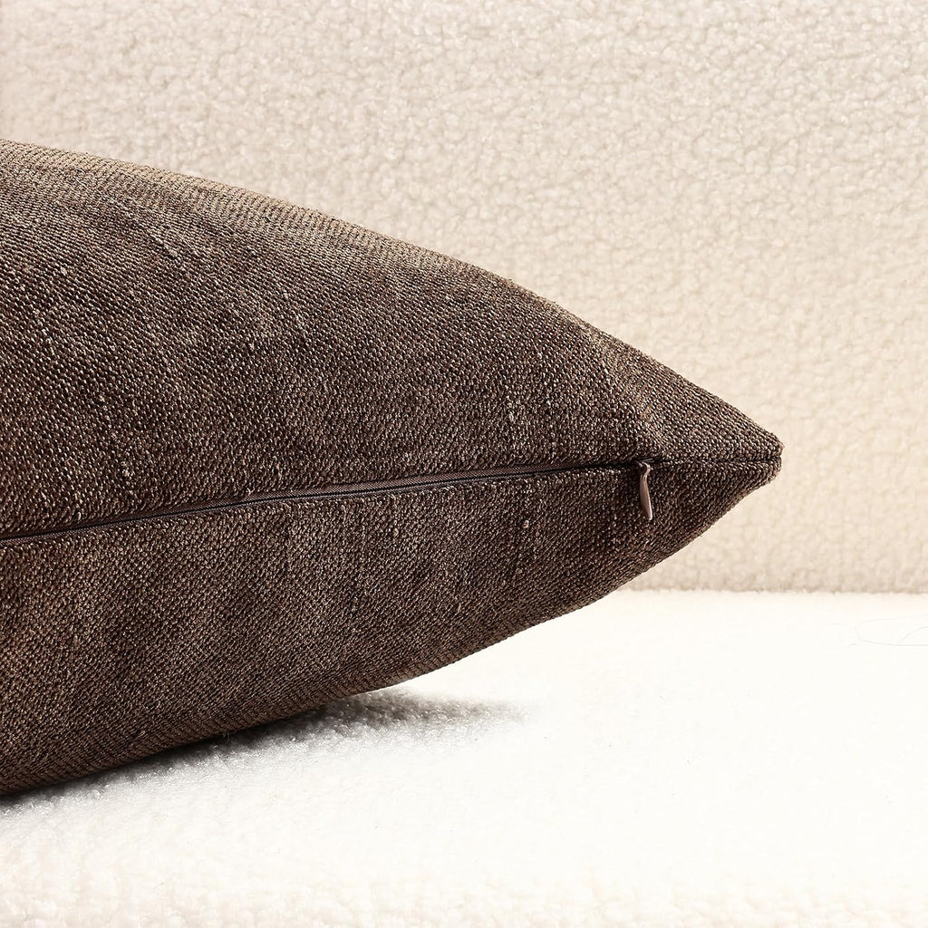decorUhome Chenille Throw Pillow Covers 18x18 Set of 2, Square Decorative Pillow Covers with Zipper for Couch, Sofa, Living Room, Taupe