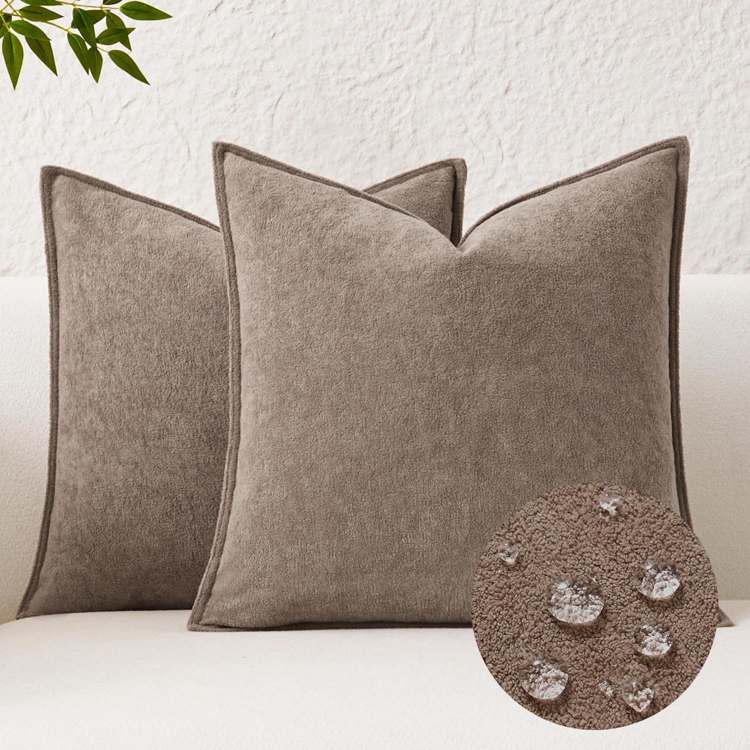 KevinTextile Kevin Textile Waterproof Decorative Pillow Covers Taupe 16x16 Inch Pack of 2 Soft Boucle Textured Throw Pillowcases Elegant Ac…