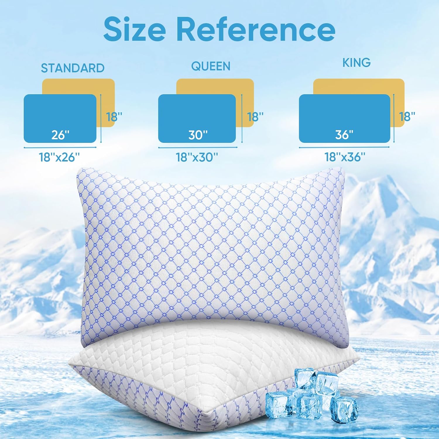 Oaisz Cooling Pillow Standard Size 2 Pack, Shredded Memory Foam Bed Pillows for Sleeping, Adjustable Pillows with Cooling Cover, Soft Yet S…
