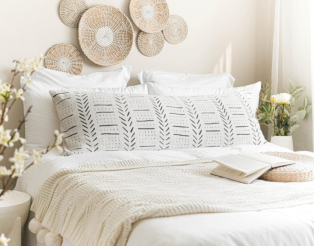 BlissBlush White Soft Chenille Boho Body Pillow Cover 20x54, Decorative Oversized Long Lumbar Pillow, Boho Textured Oversize Body Pillow…
