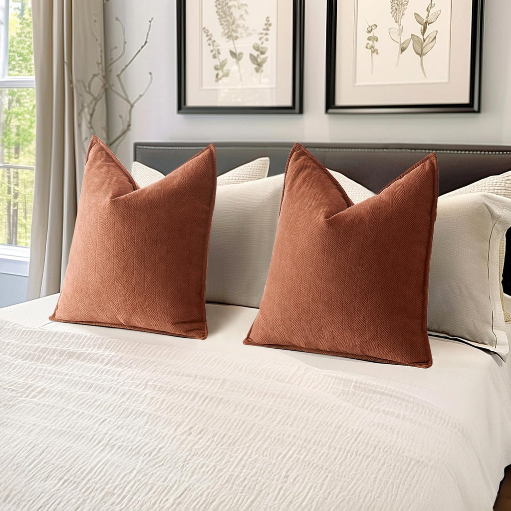 MIULEE Pack of 2 Burnt Orange Decorative Pillow Covers 20x20 Inch Soft Chenille Luxurious Couch Throw Pillows Farmhouse Cushion Covers…