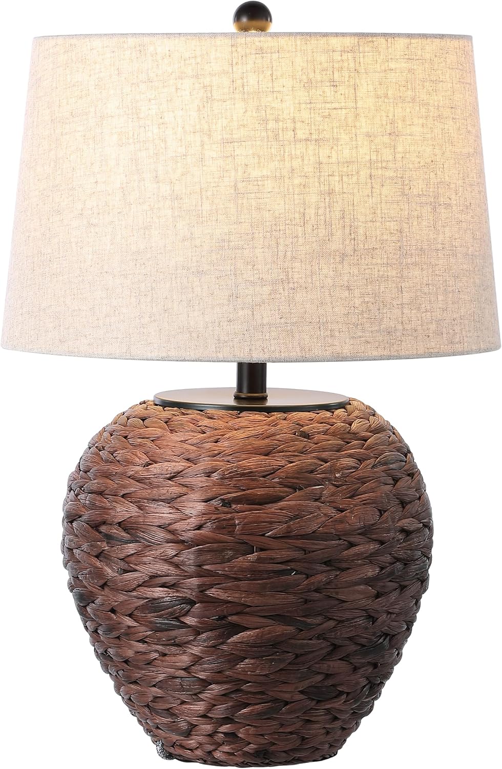 JONATHAN Y 24.5" Dark Brown Water Hyacinth Farmhouse Basket Table Lamp, Coastal Decor for Living Room Bedroom Nightstand, Light Gray…