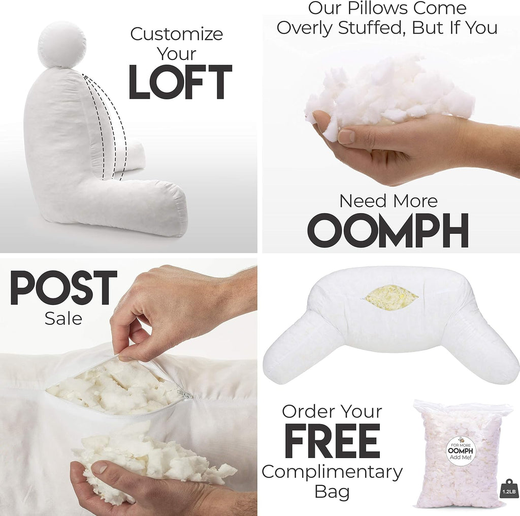 Husband Pillow Medium Reading Pillow with Arms - 23" Backrest for Sitting Up in Bed - Firm Support Bed Rest Pillow for Adults, Neck Roll…