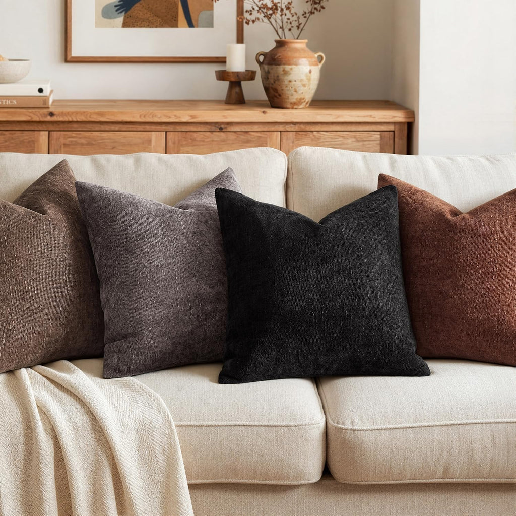 MIULEE Pack of 2 Decorative Throw Pillow Covers Soft Chenille Throw Pillows Solid Neutral Farmhouse Textured Cushion Covers for Couch…