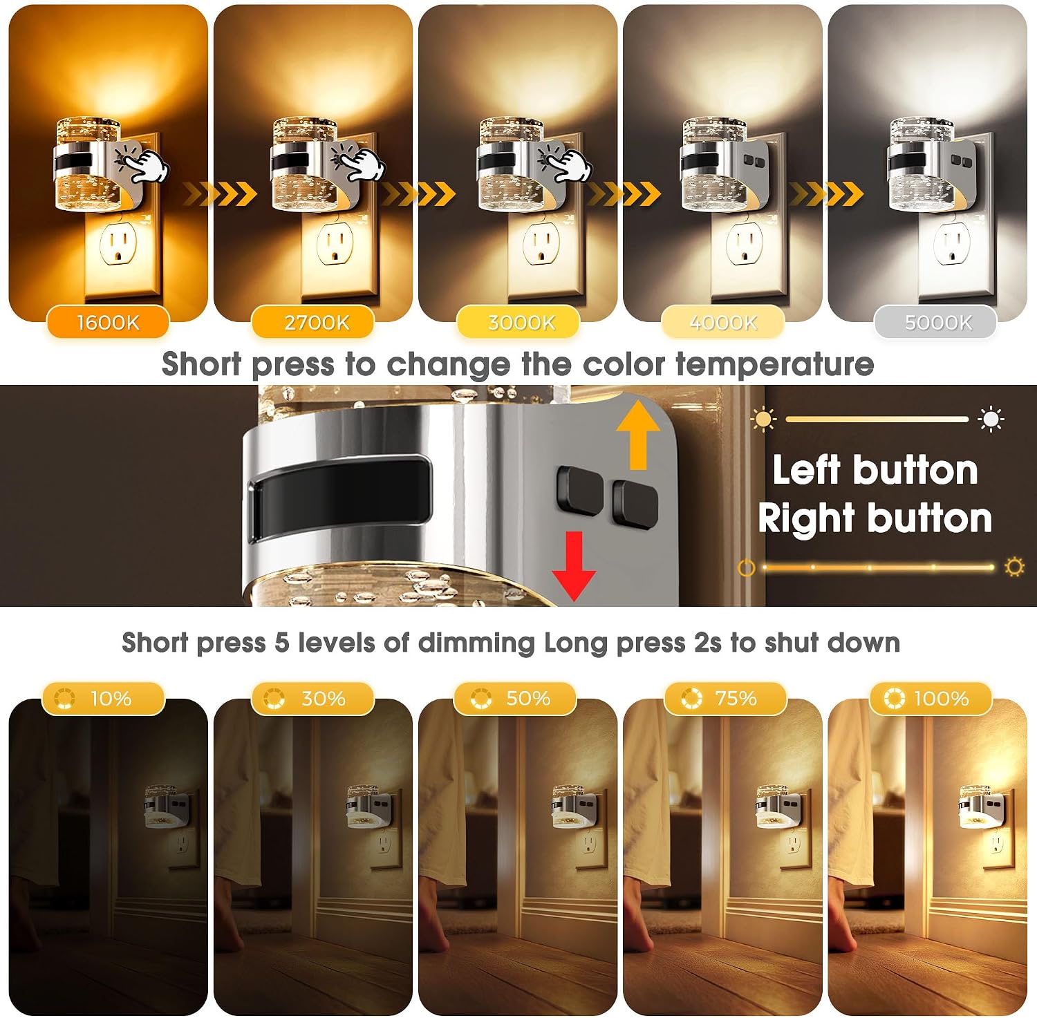 Llohasled L LOHAS LED Motion Sensor Night Light, 2 Pack 5CCT Color Temperature Change Night-Light, Bubble Night Lights Plug into Wall, Dimmab…