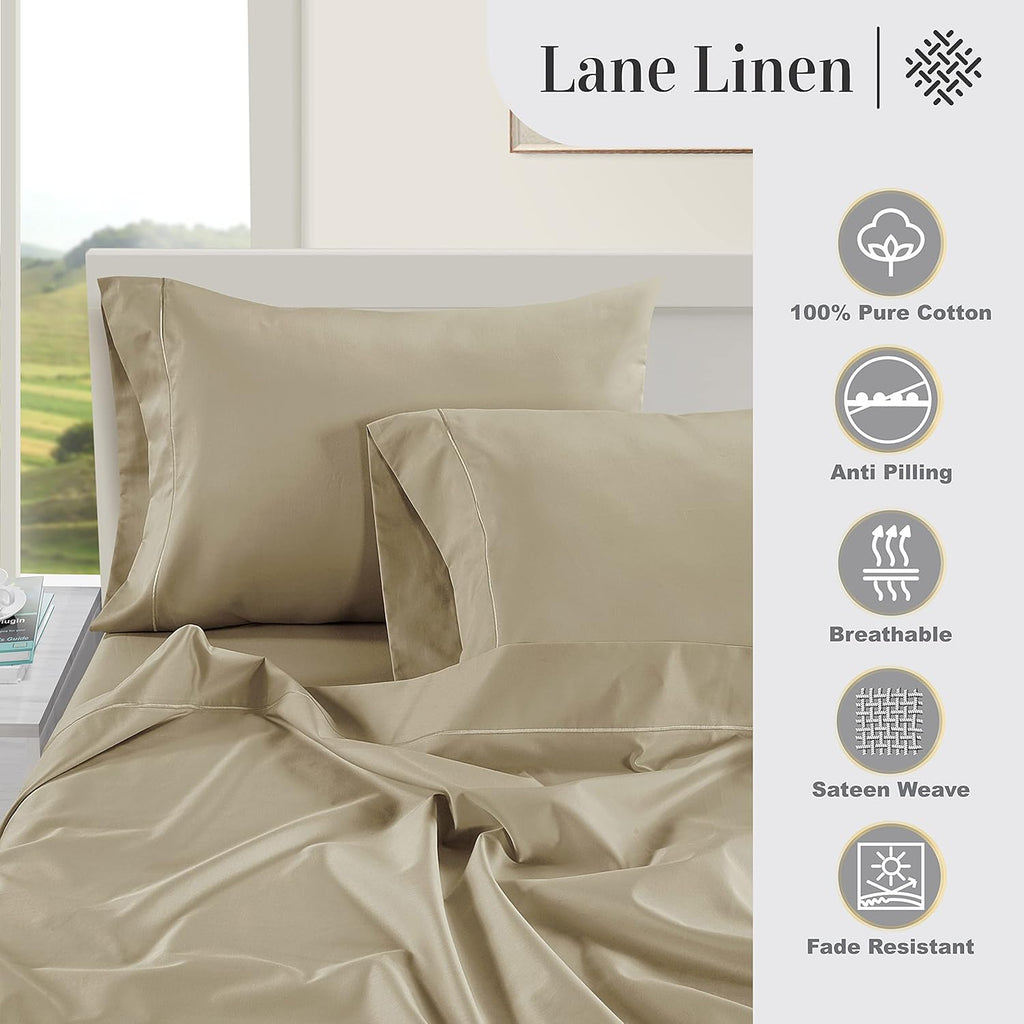 LaneLinen LANE LINEN Pillow Case Covers King Set of 2 100% Egyptian Cotton Sateen Soft Cool & Smooth Cases - Linen Cotton