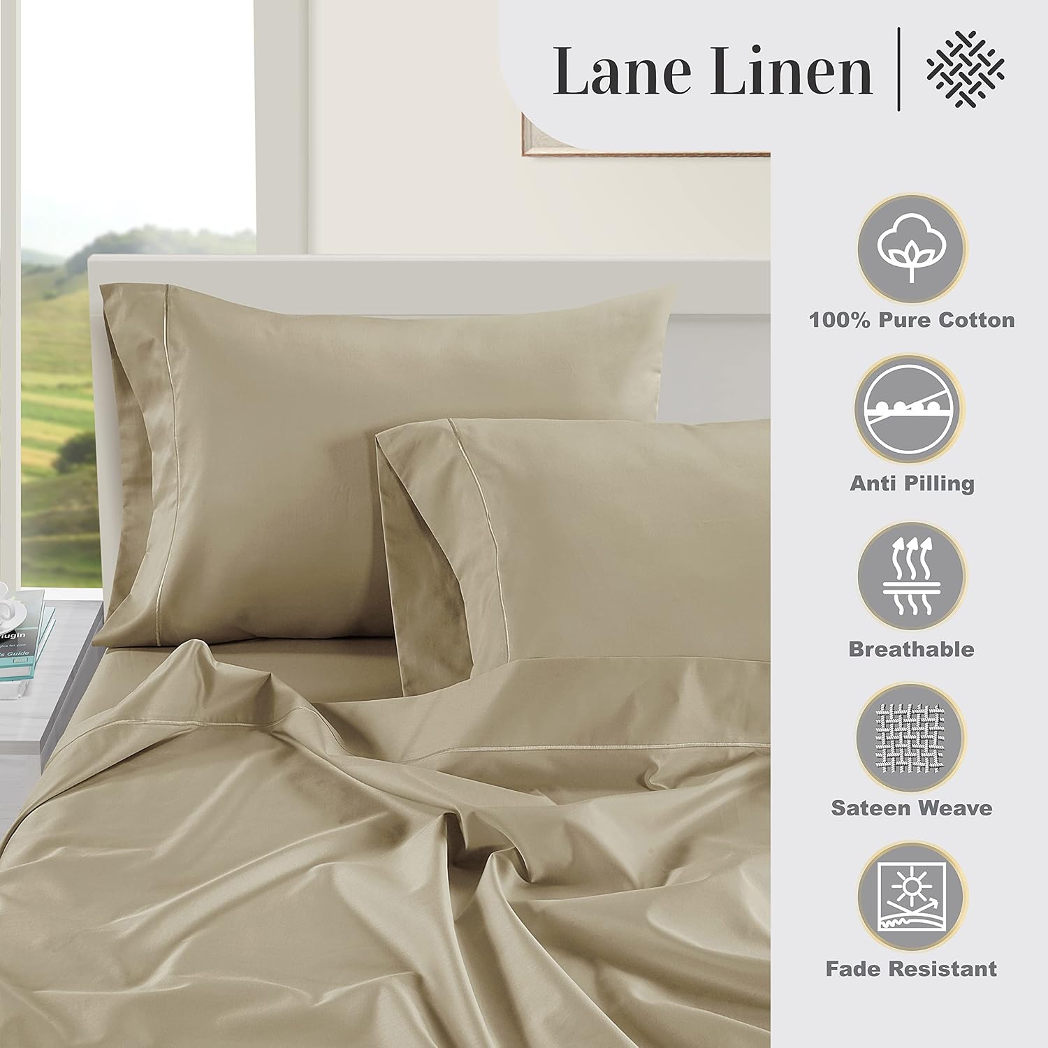 LaneLinen LANE LINEN Pillows Queen Size Set of 2 Soft 100% Egyptian Cotton Cool & Smooth Pillow Cases - Linen Cotton