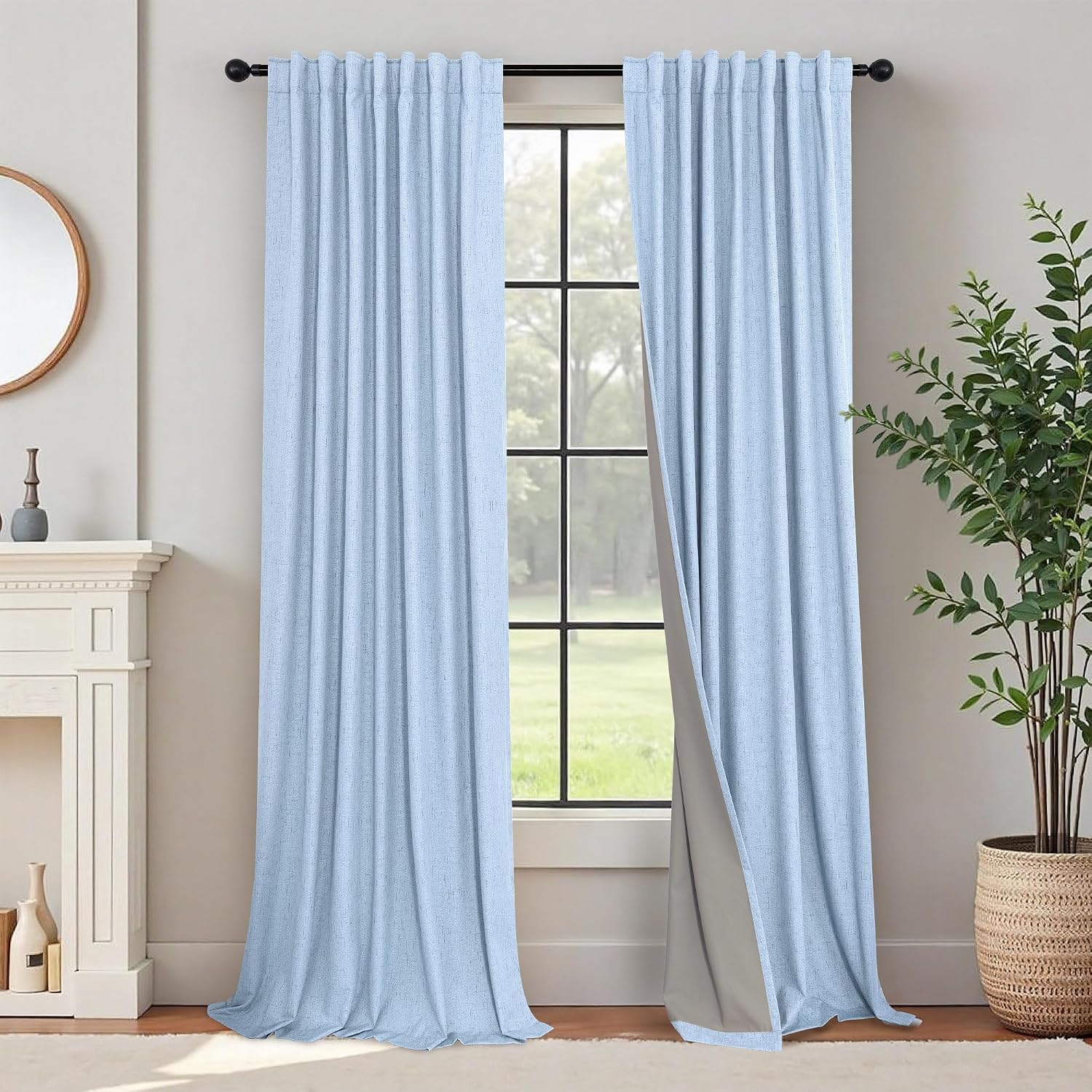 Pitalk 100% Blackout Light Blue Curtains 84 Inch Length for Bedroom Window 2 Panel Room Darkening Insulated Thermal Sky Colored Pale Blue B…