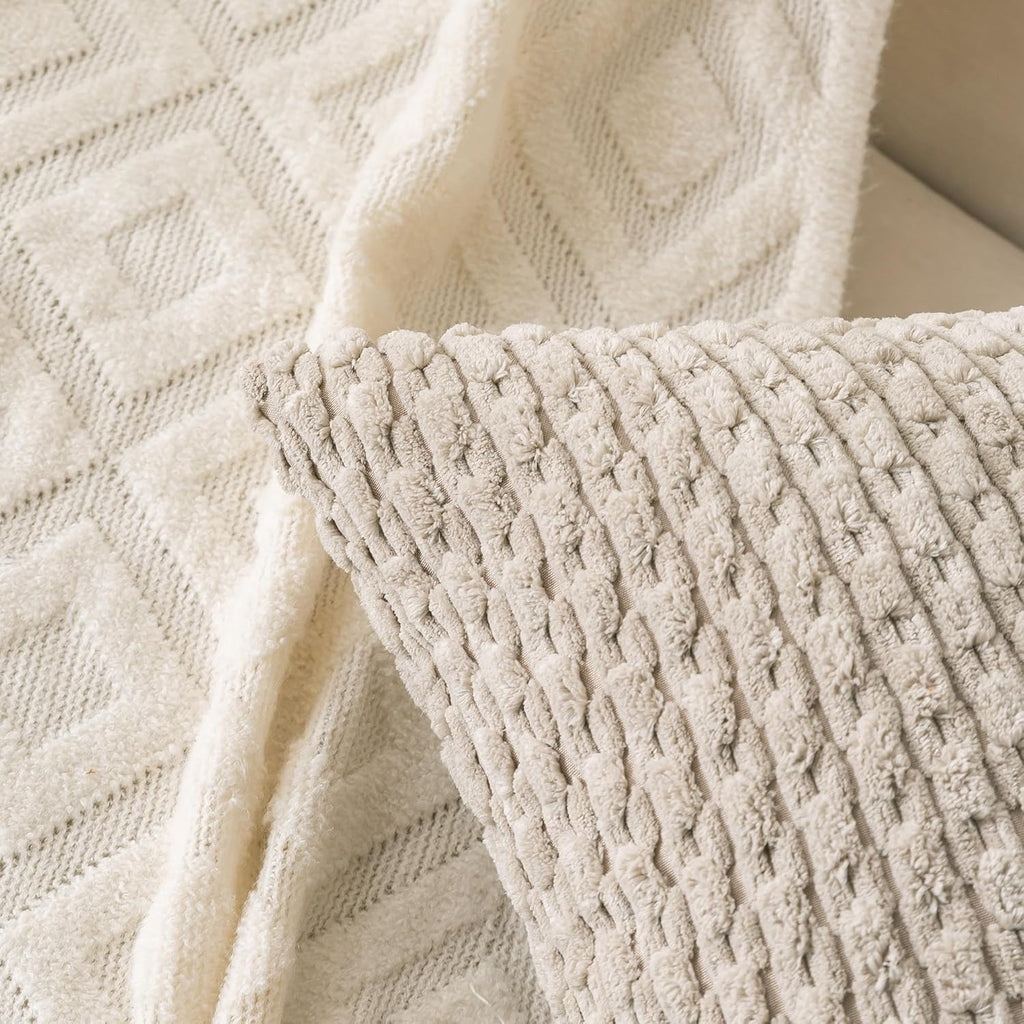 Cozoomy Set of 4 Grey White Taupe Decorative Throw Pillow Covers 24x24 Inch Corduroy Pillow Covers for Bed Couch Sofa Living Room Soft Squa…
