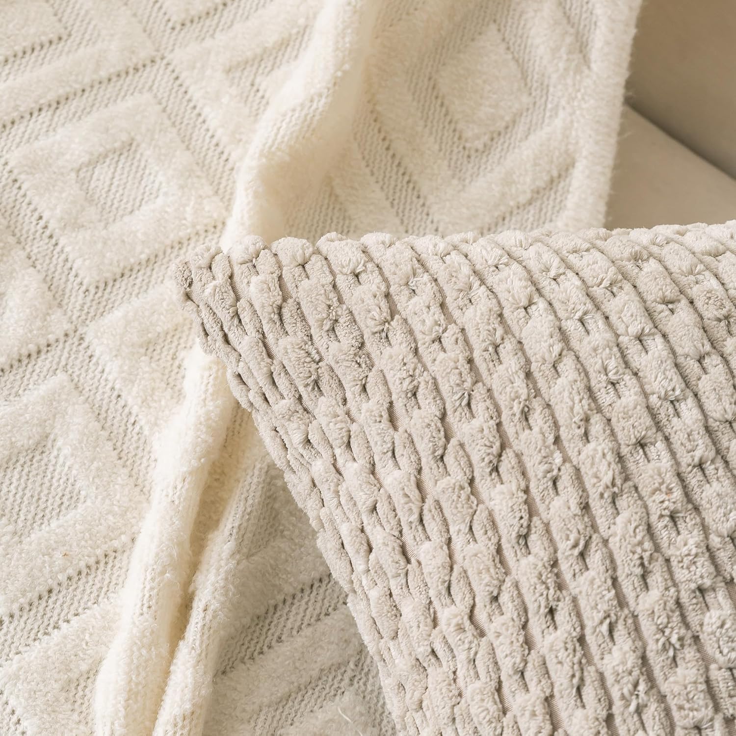 Cozoomy Set of 4 Grey White Taupe Decorative Throw Pillow Covers 24x24 Inch Corduroy Pillow Covers for Bed Couch Sofa Living Room Soft Squa…