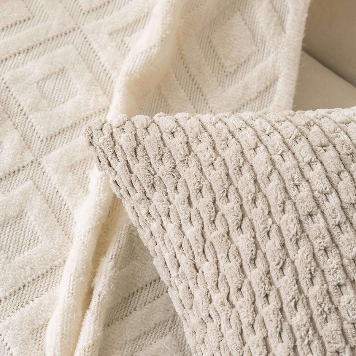 Cozoomy Set of 4 Navy White Taupe Decorative Throw Pillow Covers 24x24 Inch Corduroy Pillow Covers for Bed Couch Sofa Living Room Soft Squa…