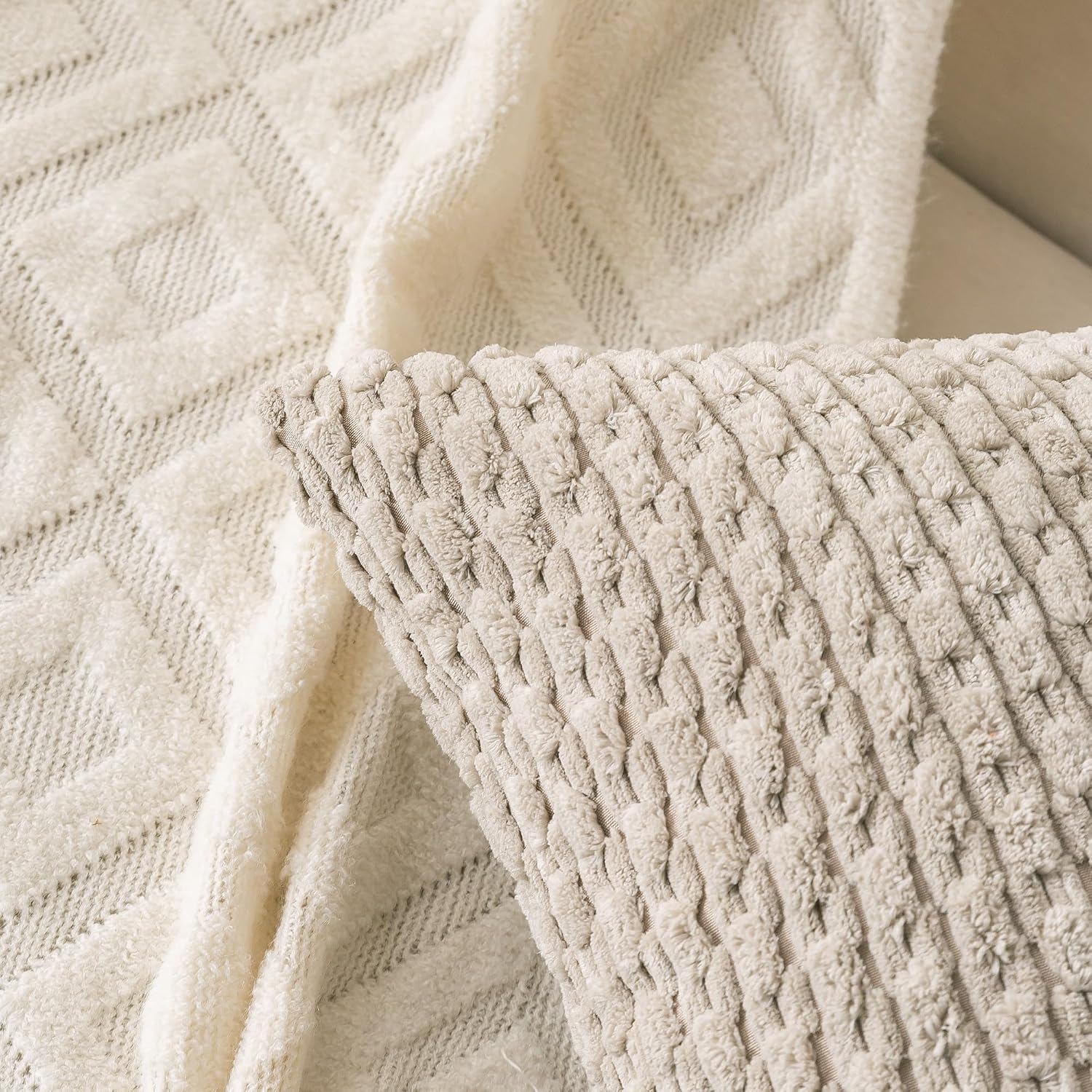 Cozoomy Set of 4 Navy White Taupe Decorative Throw Pillow Covers 20x20 Inch Corduroy Pillow Covers for Bed Couch Sofa Living Room Soft Squa…
