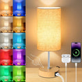 Unicozin Small Table Lamp, 3CCT & 7 RGB Color Changing, Dimmable Nightstand Lamp with Wood Grain Base, Touch Bedsides Lamp for Bedroom…