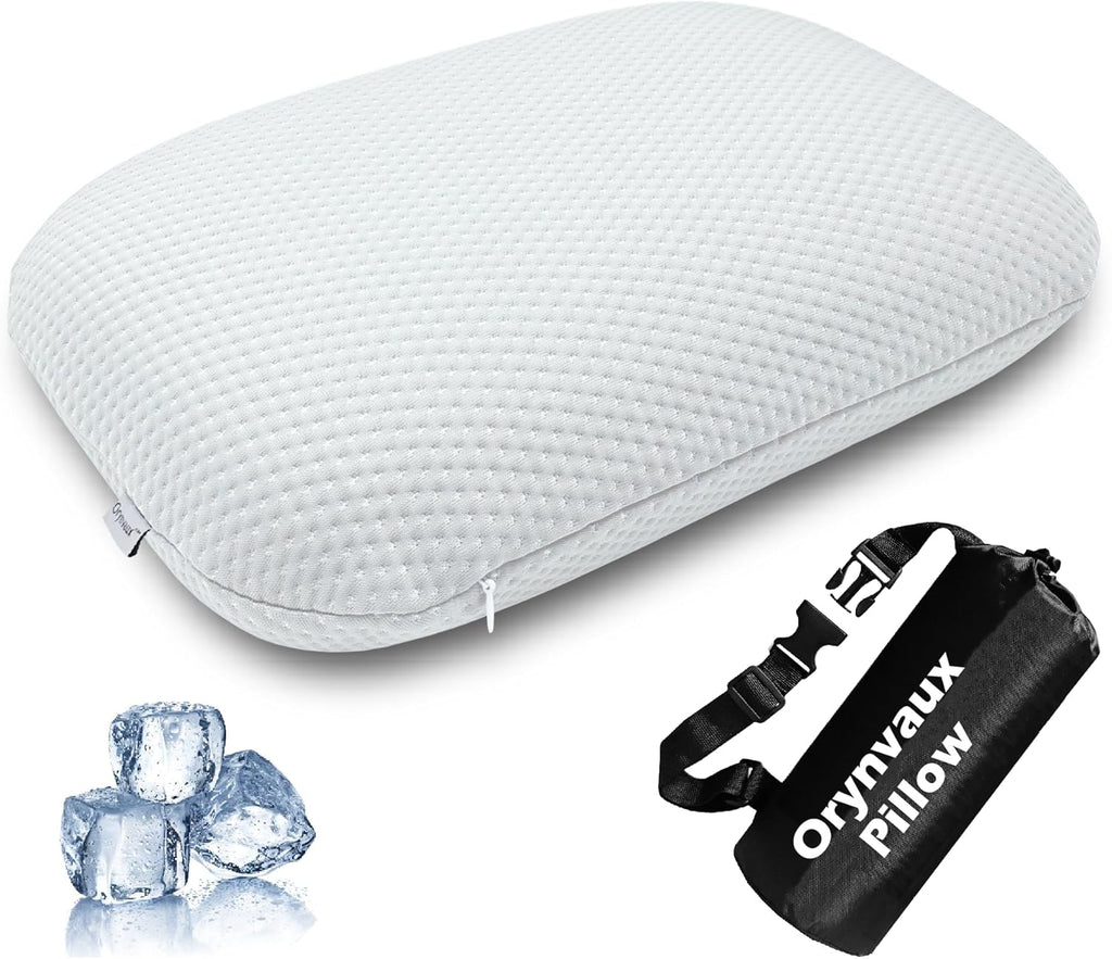 BetterSleepAnywhere! Cooling Camping Pillow, Memory Foam Travel Pillow with Adjustable Buckle Strap & Storage Bag
