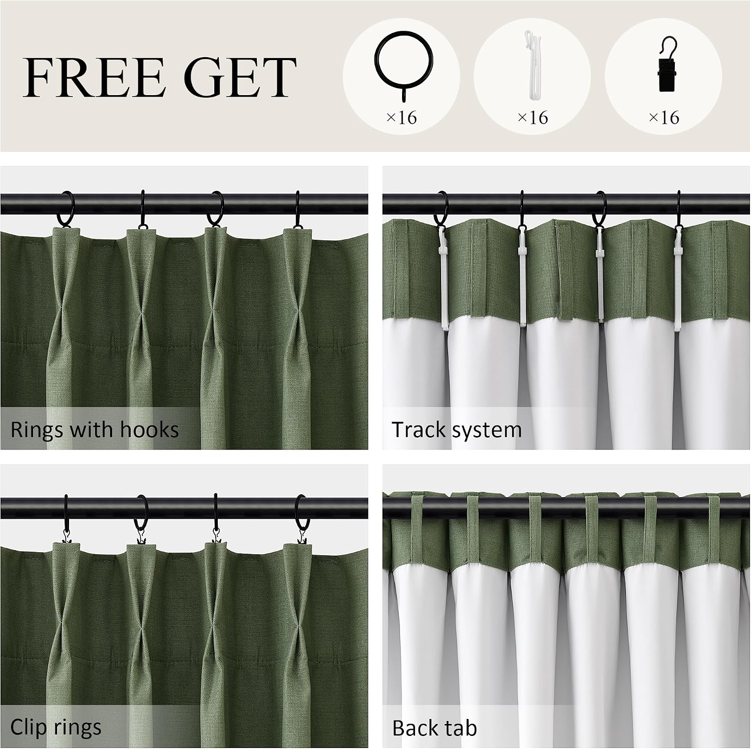 Boodii Olive Green 100% Blackout Linen Pinch Pleated Curtains 112 Inches Long for Living Room Bedroom Extra Long Room Darkening Hooks Back…