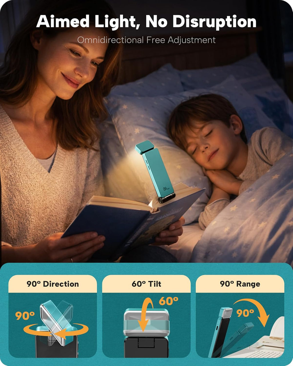 86Lux Book Light, Rechargeable Clip-On LED Reading Light for Bed & Night Use - 3 Color Temperatures with Stepless Dimming, Ultralight Bookm…