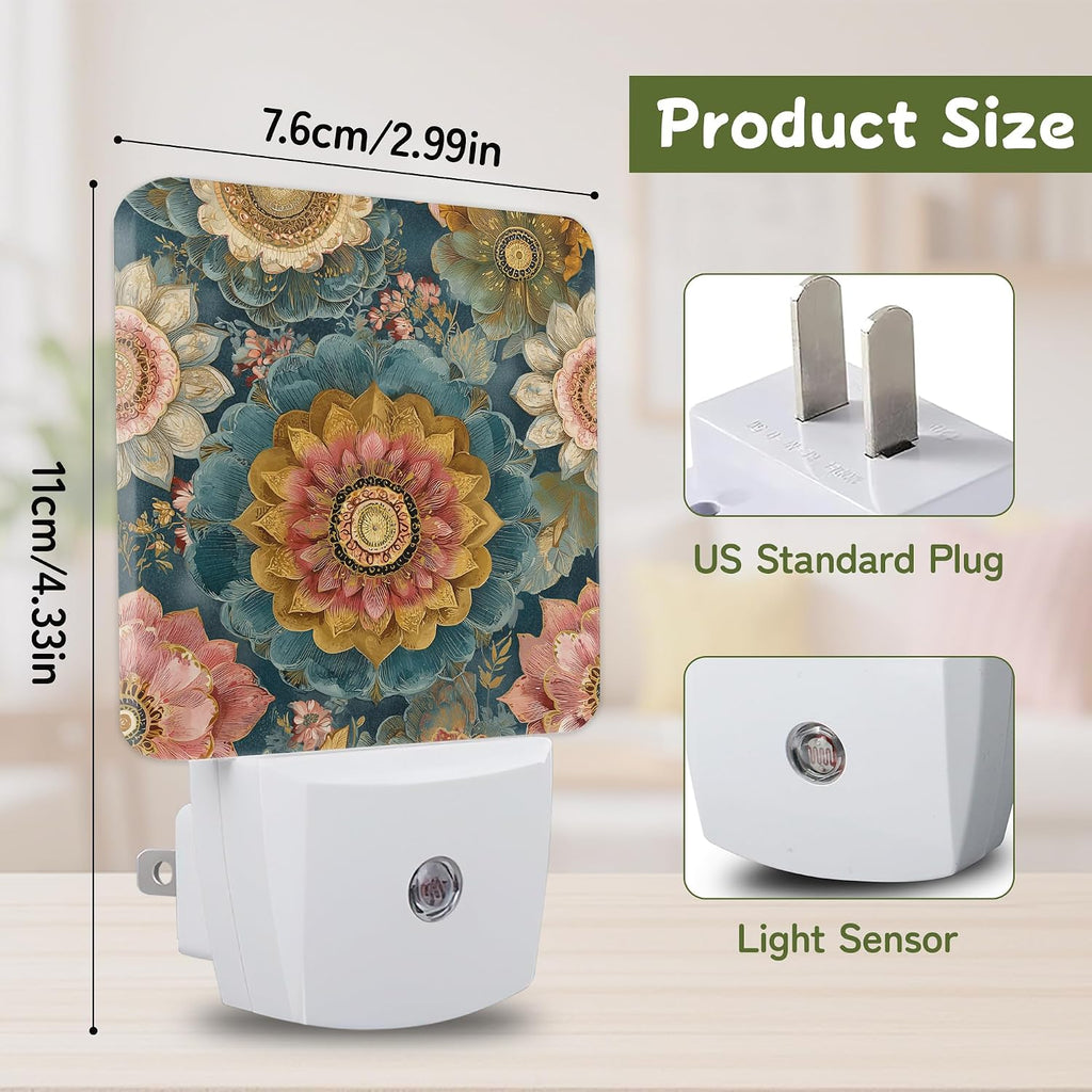 Night Light, Boho Sunflower Mandala Night Lights Plug into Wall for Bedroom Bathroom Hallway Kitchen, Dusk to Dawn Sensor Decorative Gift…
