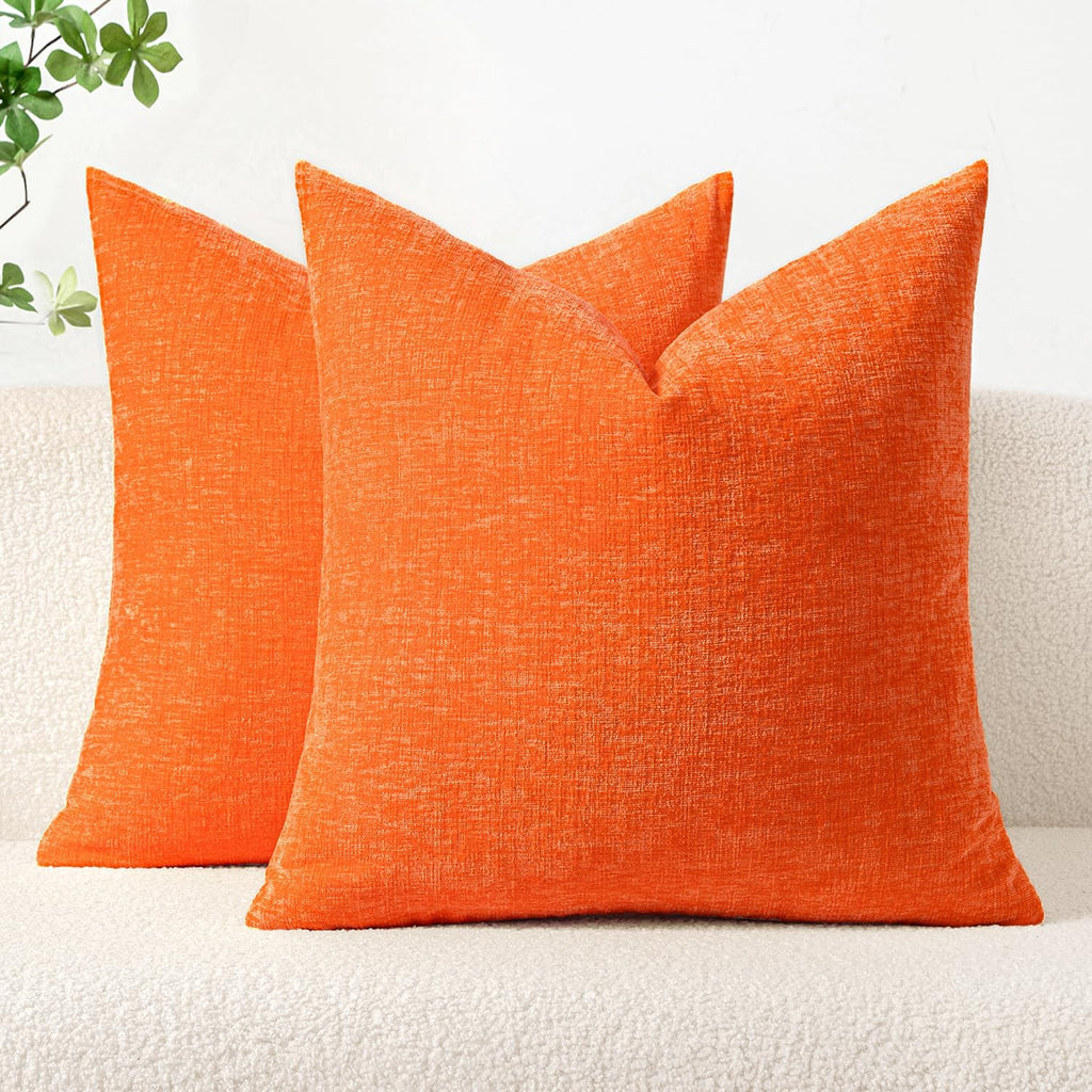 Miulee Pack of 2 Bright Orange Throw Pillow Covers 20x20 Inch Soft Chenille Pillow Covers for Sofa Living Room Couch Solid Dyed Cases