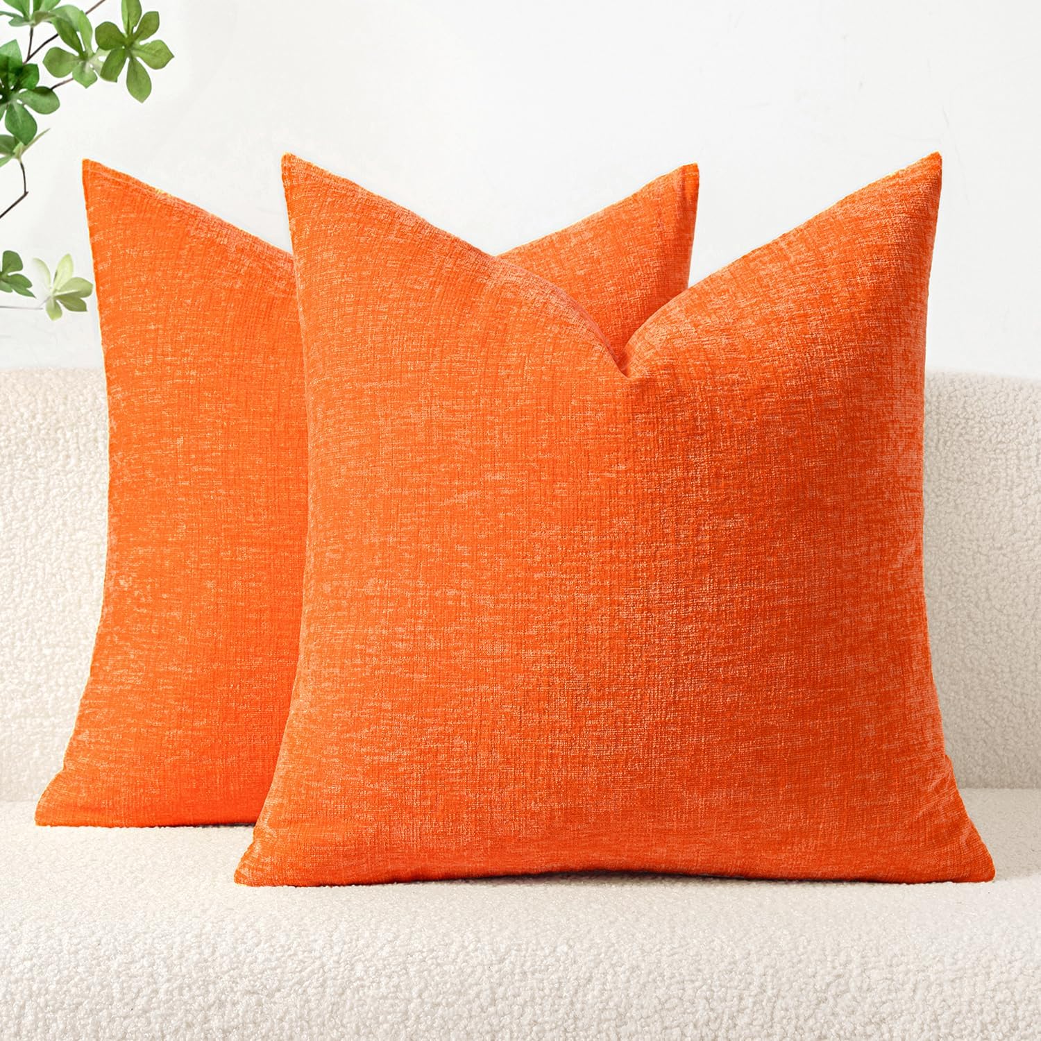 Miulee Pack of 2 Bright Orange Throw Pillow Covers 20x20 Inch Soft Chenille Pillow Covers for Sofa Living Room Couch Solid Dyed Cases