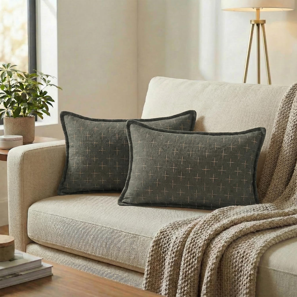 AVOINcolorlife AVOIN colorlife Pack of 2 Decorative Throw Pillow Covers 20x12 Inch, Flange Edges Woven Textured Cushion Case Home Decor for…