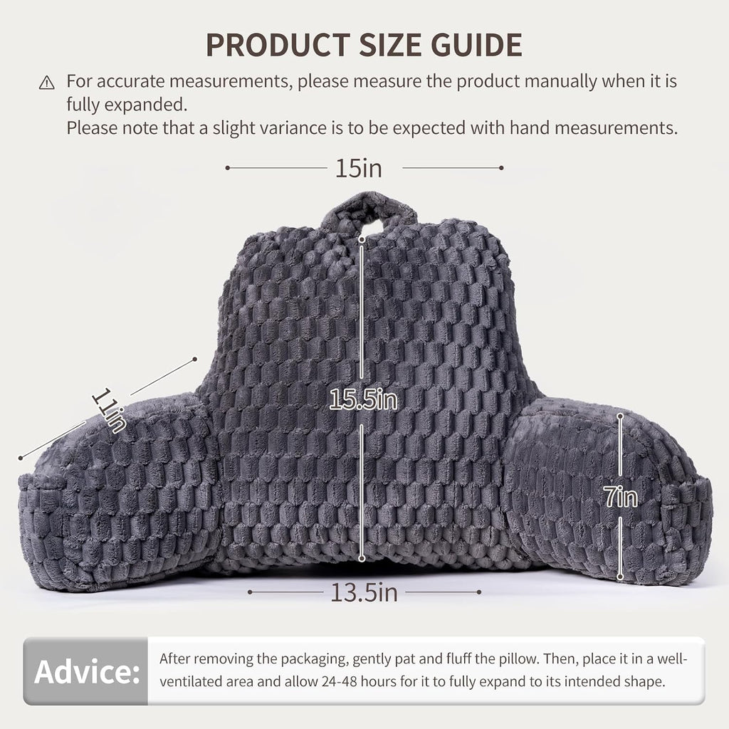 Faux Fur Reading Pillow for Bed Adults, Ultra Soft Plush Floor Backrest Pillow with Side Pockets for Bed & Couch, Perfect for Reading…