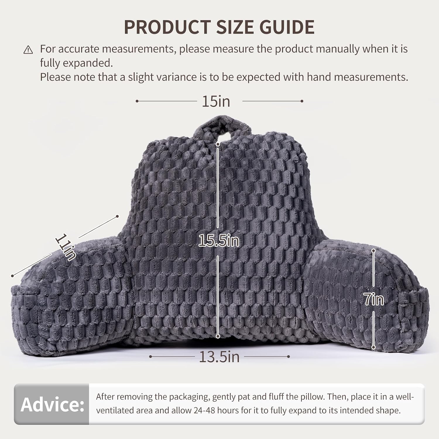 Faux Fur Reading Pillow for Bed Adults, Ultra Soft Plush Floor Backrest Pillow with Side Pockets for Bed & Couch, Perfect for Reading…