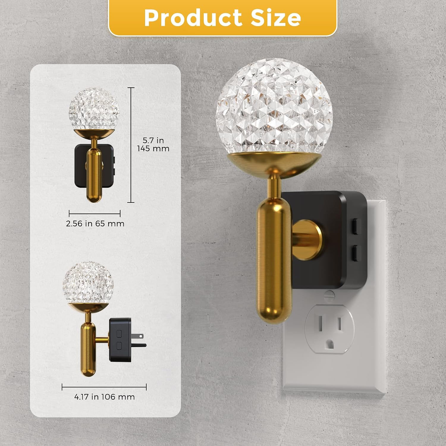 L LOHAS LED Night Lights Plug into Wall, Color Changing Night Light with Rotatable Plug, Crystal Ball Metal Rod, Dusk to Dawn Sensor…