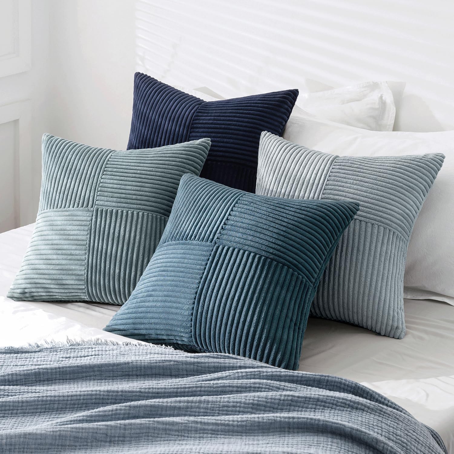 Miulee Dusty Blue Navy Farmhouse Throw Pillow Covers 20x20 Inch Set of 4 Boho Patchwork Gradient Cushion Cases Western Modern Pillow Cases…