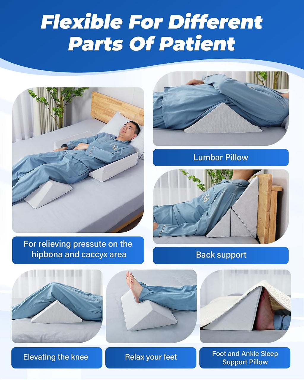 Fanwer Positioning Wedge Pillow for Side Sleeping (3 in 1), 40 Degree Triangle Bed Wedges & Body Positioners for Back Pain, Preventing Beds…