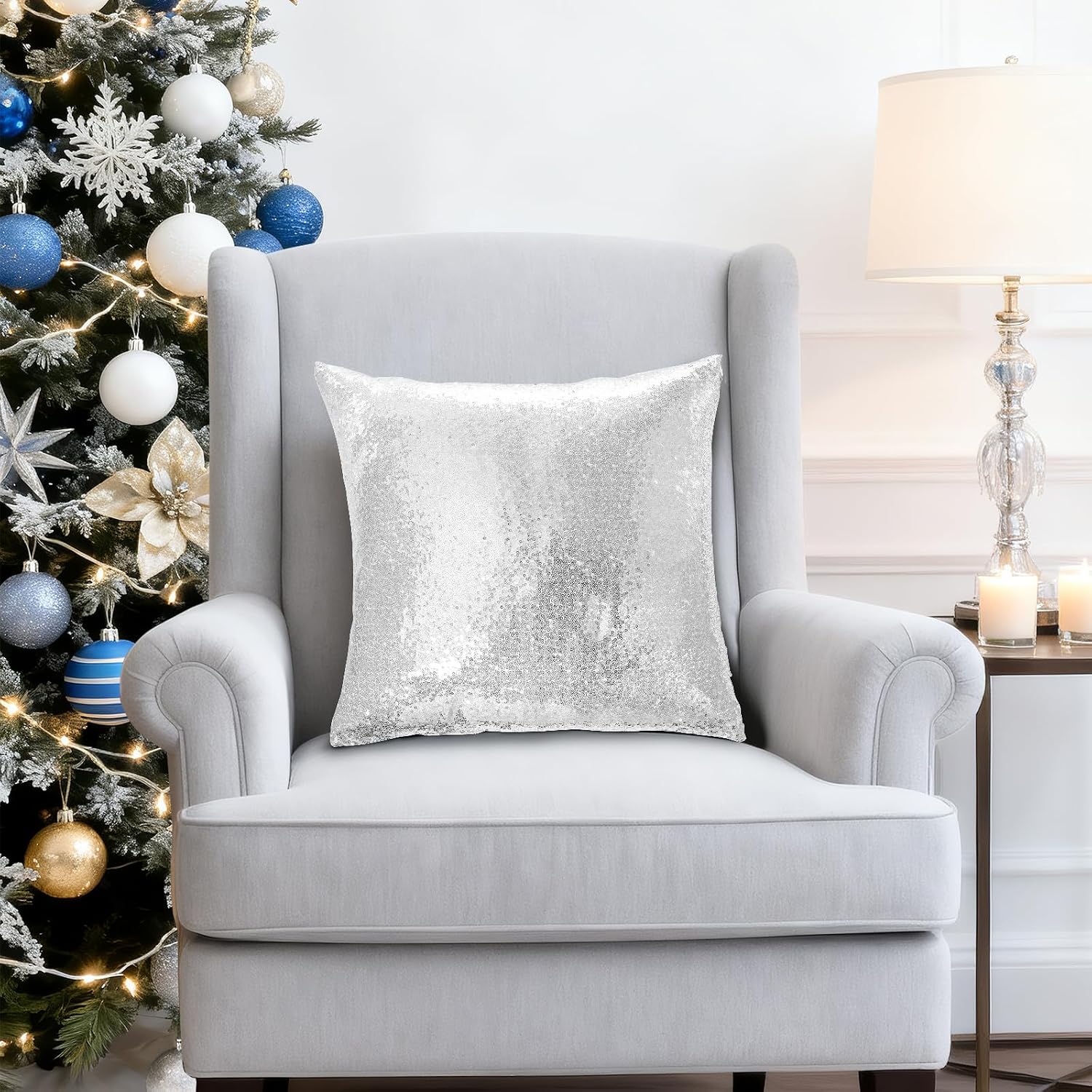 Eternal Beauty Set of 2 Sequin Pillow Cover Decorative Silver Pillow Covers for Couch Throw Pillows 20 X 20 Inches